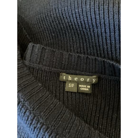 Theory Navy Knit ribbed wool short sleeve preppy minimalist mini dress S - Picture 2 of 10